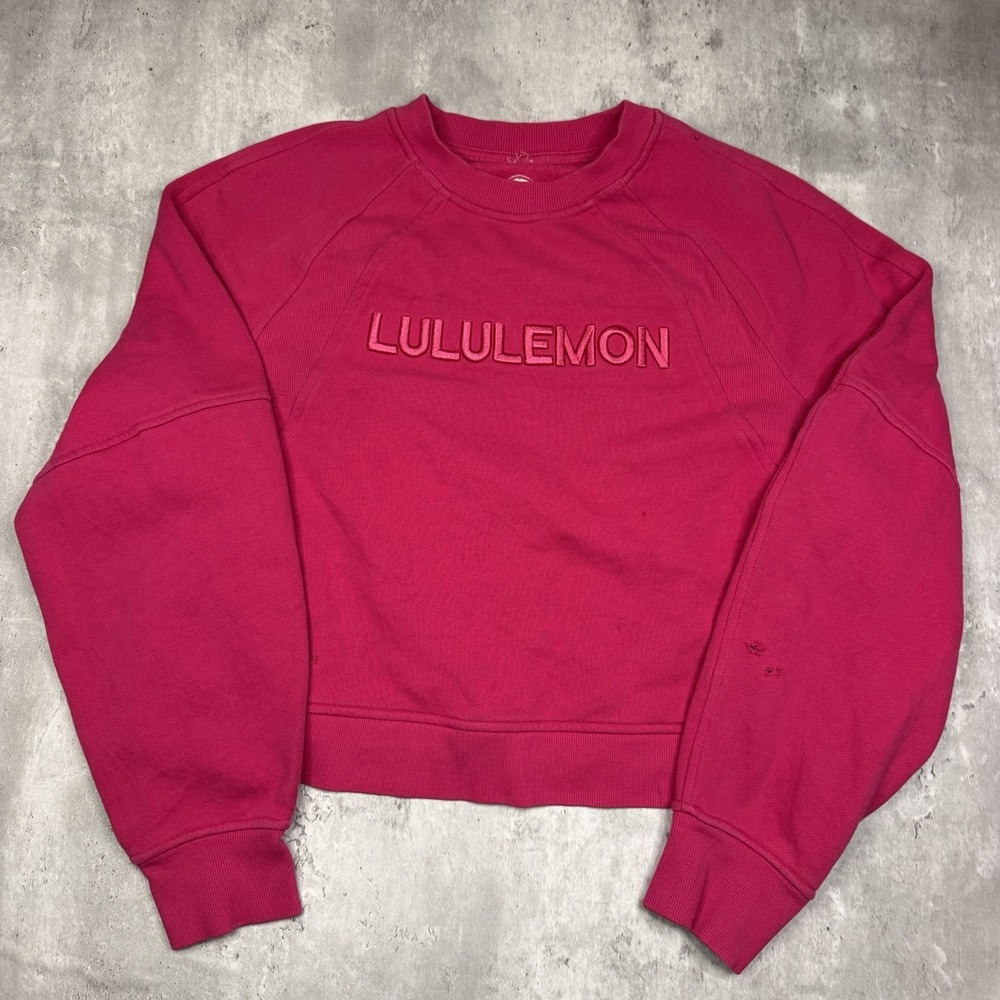 Lululemon Scuba Oversized Wordmark Pullover Crewneck Pink Cropped XS/S Sweater